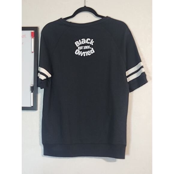 A State Of Mind Black Owned 19XX Womens Fleece Top Black Jersey Stripe Short - Picture 6 of 7